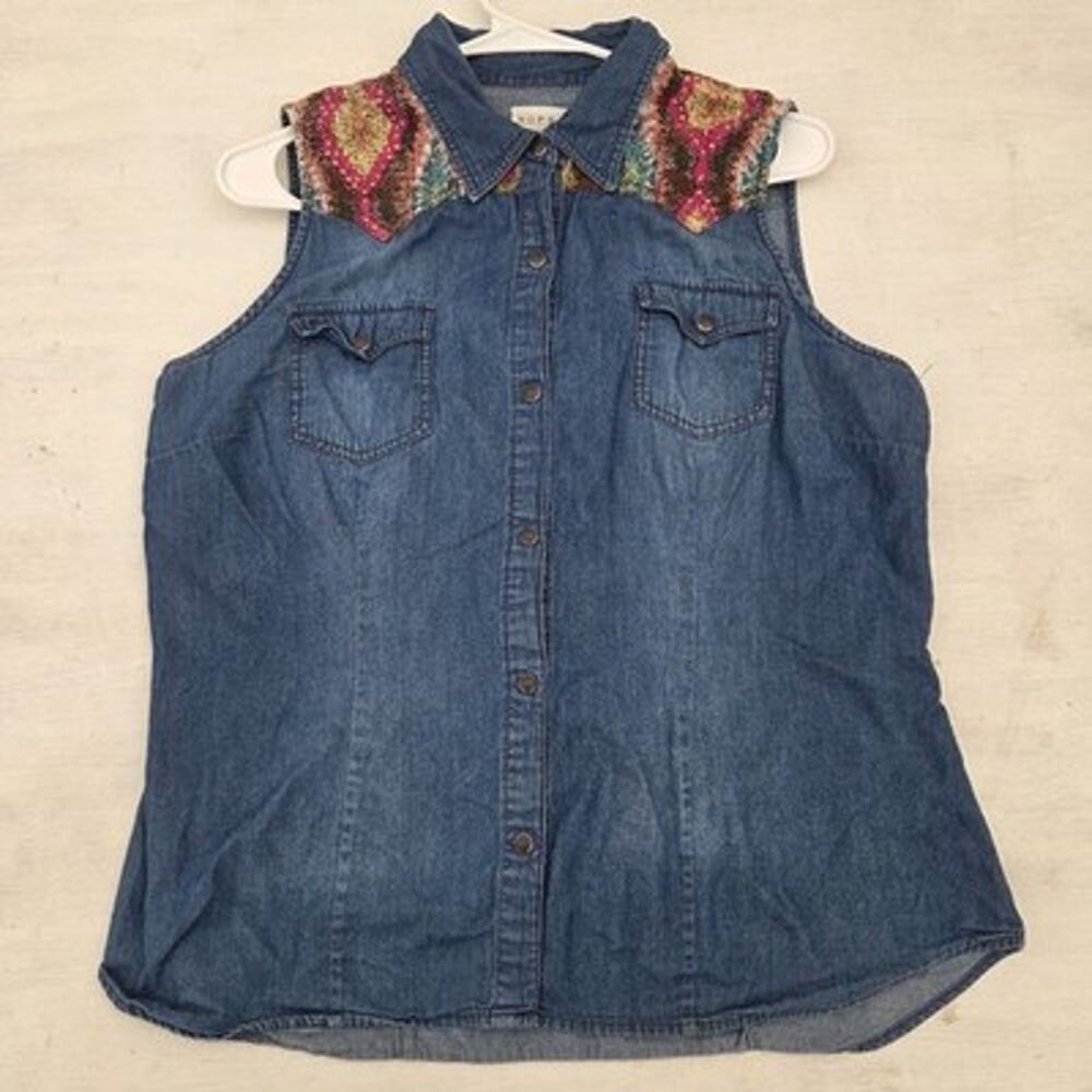 Roper Western Pearl Snap Sleeveless Shirt Womens L Cowgirl Rodeo